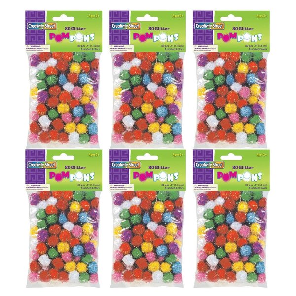 Creativity Street Glitter Pom Poms, 1/2in, Assorted Colors, PK480 PAC8116-01
